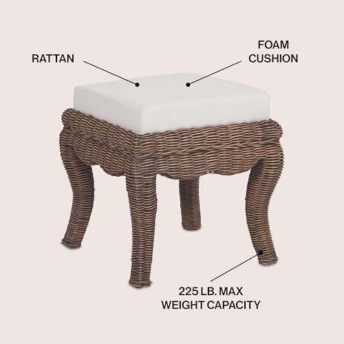JONATHAN Y Rowan 19.7" Coastal Woven Rattan Vanity Stool, Black Wash
