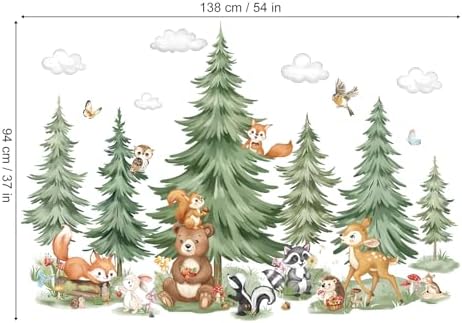 decalmile Mountain Pine Tree Forest Animals Bear Wall Decals Stickers (XL)