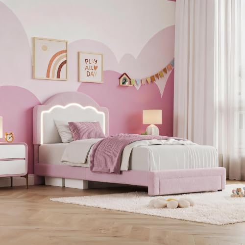 Twin Bed Frame with LED Headboard Adjustable Height
