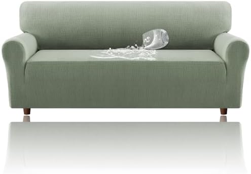 H.VERSAILTEX Jacquard Sofa Slipcover with Waterproof Seat Furniture Protector 1 Piece Stretch Sofa Covers with Elastic Bottom for Kids, Pets, Dog(Sofa L, Sea Grass)