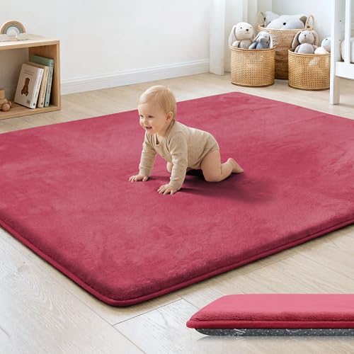 1.3" Thick Baby Play Mat for Floor, 79x79 Soft Foam Mats, Burgundy
