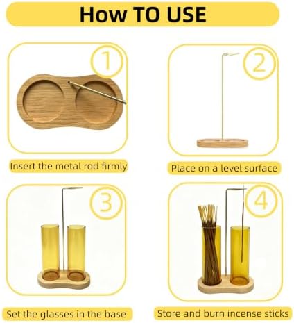 Yellow Glass Incense Holder, Incense Sticks Burner Holder with Storage,Hang Upside Down Incense Holder for Sticks with Glass Ash Catcher for Meditation Yoga Spa Room Decor (Yellow)