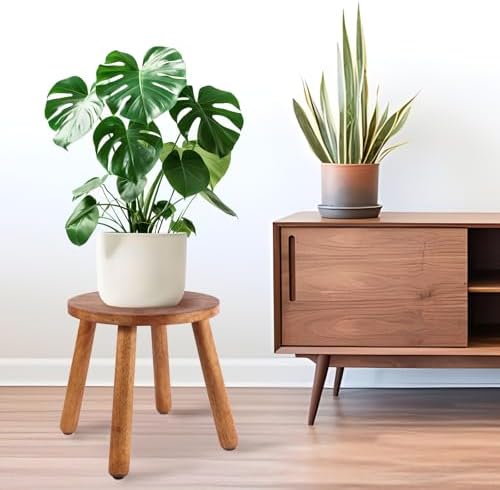 Round Solid Wooden Stool,Plant Stand,Step Stool,Walnut,11.8" H