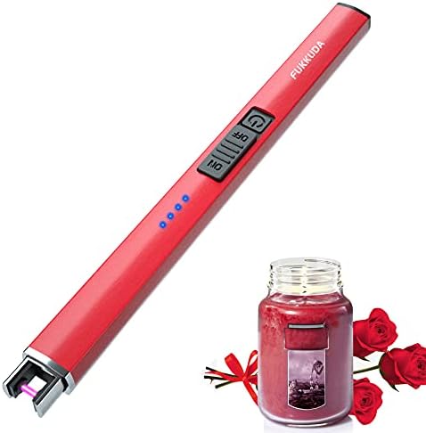 Electric Candle Lighter Rechargeable Lighters Stocking Stuffers for Women Plasma Arc Lighters Windproof & Flameless with USB Rechargeable Battery Double Safety Switch (Ruby Red)