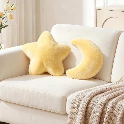 2PCS Moon Star Pillow Set, Cute Decorative Throw Pillows for Bed Couch