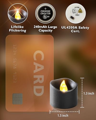 Homemory 12-Pack Black Flameless Battery Tea Light Candles, 200+ Hours