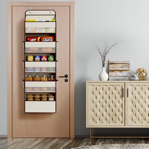 Univivi Fabric Over Door Hanging Organizer for Baby Nursery, Beige, 5-Shelf