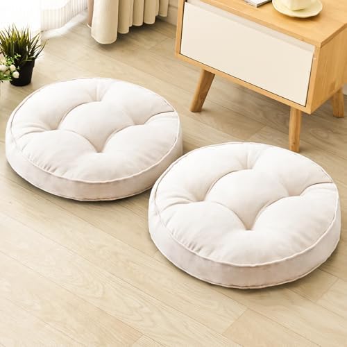 MIDDLE ONE Floor Pillow Set of 2, Memory Foam Cushion 22x22 – Round, Beige