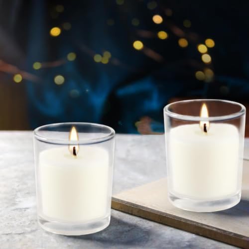 Set of 72 Pack White Unscented Clear Glass Filled Votive Candles. Hand Poured Wax Candle Ideal Gifts for Home Décor Parties Weddings Holidays and Meditation (White)