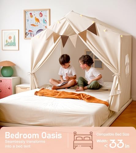 Little Dove Kids Play Tent with Star Lights & 2 Windows, Large Reading Nook & Playhouse for Indoor & Outdoor Use, Play Tent for Boys & Girls, Birthday, 52"x35"x51", Cream