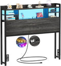 Aheaplus Headboard for Twin Size Bedwith Storage and Outlets, Black Oak