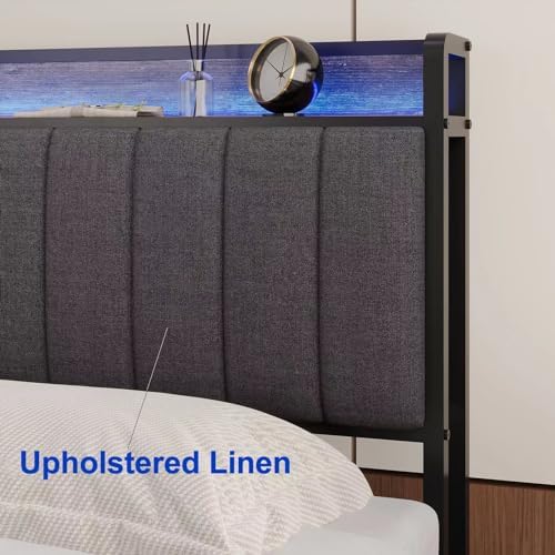 Queen Headboard Only with Storage & Outlets,Bed Headboard Queen Size,Gray