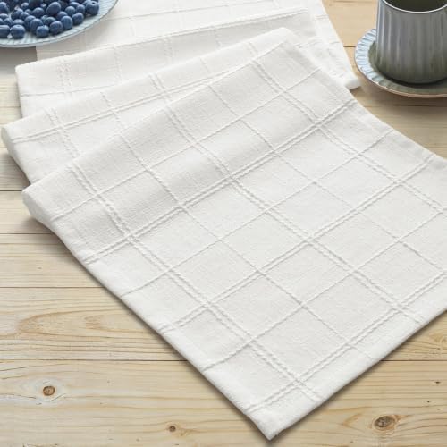 ZeeMart Linen Checked Farmhouse Table Runner, 13x36 Inches Bright White