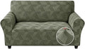 JIVINER 1 Piece Couch Cover for 2 Cushion Couch, High Stretch Loveseat Covers with Elastic Bottom, Washable Sofa Slipcovers for Dog, Pets Feature Geometrical Jacquard Fabric (Loveseat, Army Green)