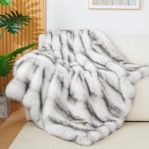 Touchat Luxury Faux Fur Queen Blanket, Grey, 80''x80''