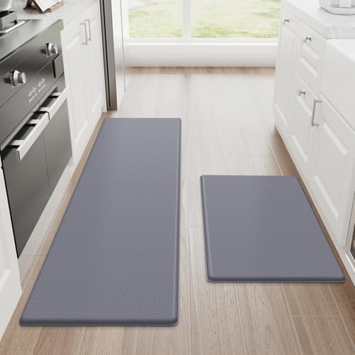StepRite Kitchen Mats for Floor, 2-Piece Anti-Fatigue Kitchen Rugs, Grey