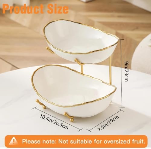 2 Tier Fruit Bowl, Ceramic Fruit Basket for Kitchen Counter 5