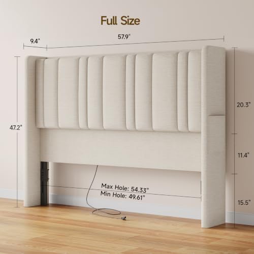 ONBRILL Full Size Headboard with Storage, LED Light, Off White