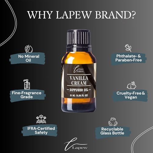 Lapew Vanilla Cream Waterless Diffuser Oil | Fragrance Oil for Nebulizer & Cold Air Diffusers | Scented Home Oil | 0.34 fl oz
