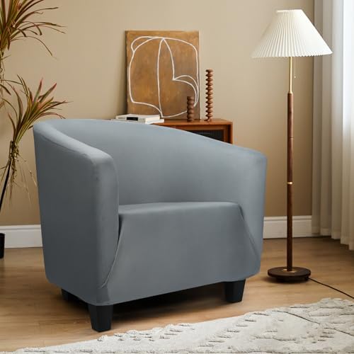 Club Chair Slipcover 1 Piece, 2Pack Round Soft Armchair Sofa Cover, Thick Dark Gray Removable Couch Furniture Protector Barrel Chair Slipcovers for Bar Living Room Bedroom Hotel Counter
