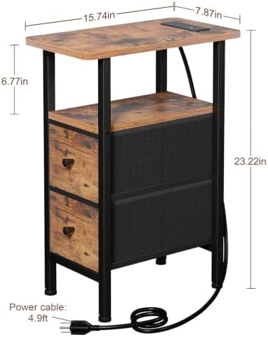 LOAKEKEL Narrow Nightstand with Charging Station, End Tables Living Room