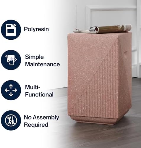 JONATHAN Y Adrian Outdoor Side Table Stool Polyresin 21", Pink Terrazzo