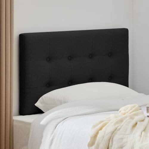 Linen Tufted Headboard Twin Size, Solid Wood Twin Headboard Only, Black