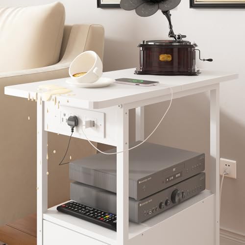 LIDYUK End Table with Charging Station, Narrow Side Table with Drawer