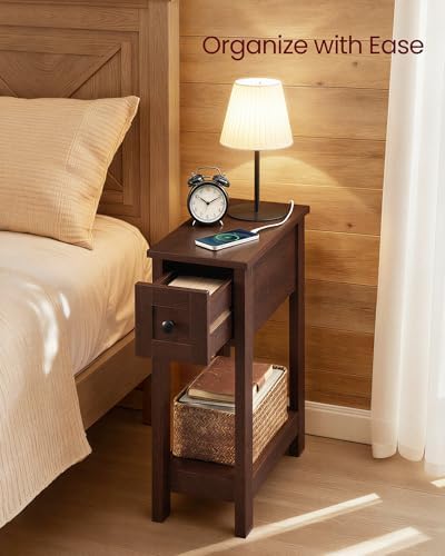 VASAGLE 2-Tier End Side Table, Small Accent Nightstand with Storage Drawer