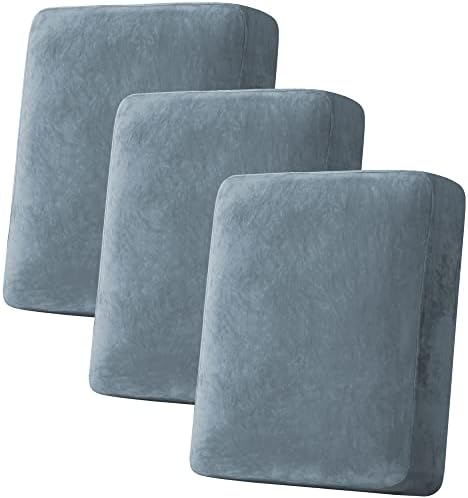 H.VERSAILTEX Velvet Stretch Couch Cushion Cover Plush Cushion Slipcover for Sofa Cushion Furniture Protector Seat Cushion Sofa Cover (3 Piece Sofa Cushion Covers, Stormy Blue)