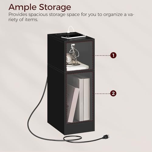MAHANCRIS Narrow Nightstand, Narrow End Table with Charging Station