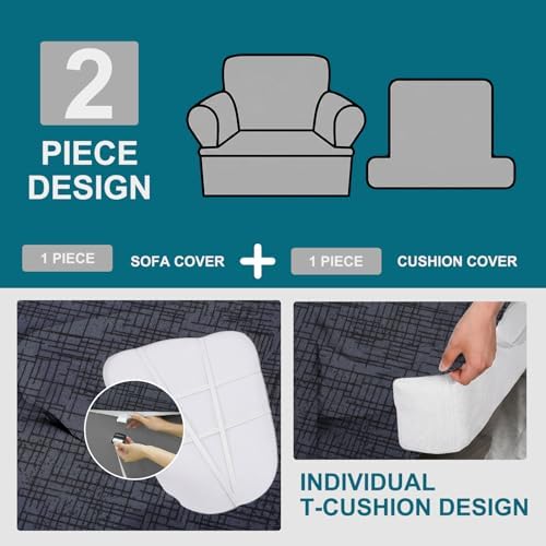 NILUOH 2-Piece T-Cushion Armchair Slipcover, Stretch Chair Cover with Separate Seat Cushion Cover, Soft Washable Furniture Protector for Living Room