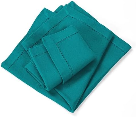 Lightnpro Hemstitched Cotton Dinner Napkins Set of 12, 18x18 Inch Teal