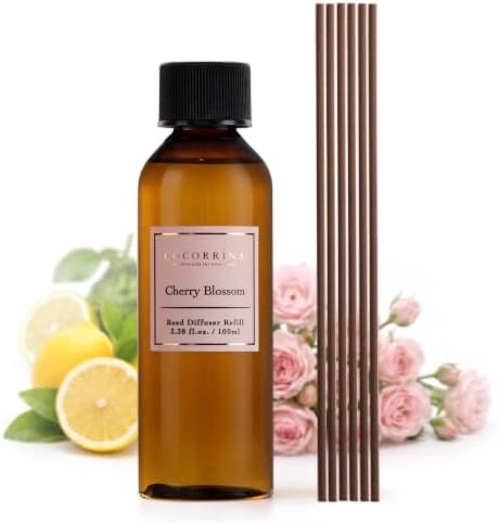 COCORRÍNA Reed Diffuser Refill, Cherry Blossom, 3.38 fl oz, 6 Reeds
