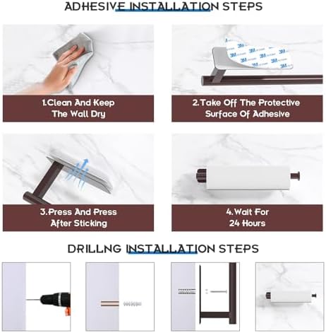ASTOFLI Paper Towel Holder Under Cabinet No Drilling, Self Adhesive Paper Towel Holder Wall Mount for Kitchen Rack, Under Counter Napin Holder No Drill, RV, 304 Stainless Steel, Oil Rubbed Bronze