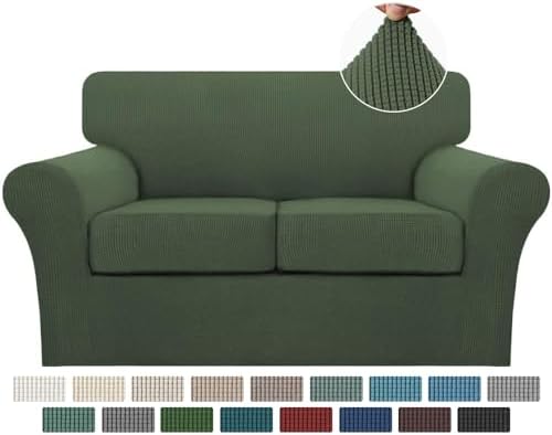 Turquoize 3 Piece Sofa Covers for 2 Cushion Couch Sofa Slipcover Soft Couch Cover for Dogs-Washable Sofa Furniture Covers with 2 Individual Cushion Covers,(Loveseat, Bronze Green)