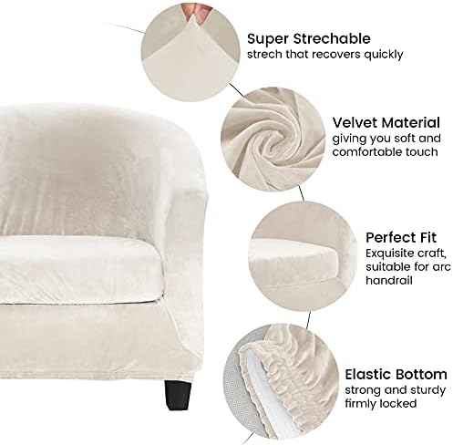 MIFXIN 2 Pieces Velvet Tub Chair Covers with Cushion Cover Stretch Soft Removable Tub Chair Slipcovers Armchair Sofa Couch Furniture Protector for Living Room Club Bar Counter Hotel (Beige)