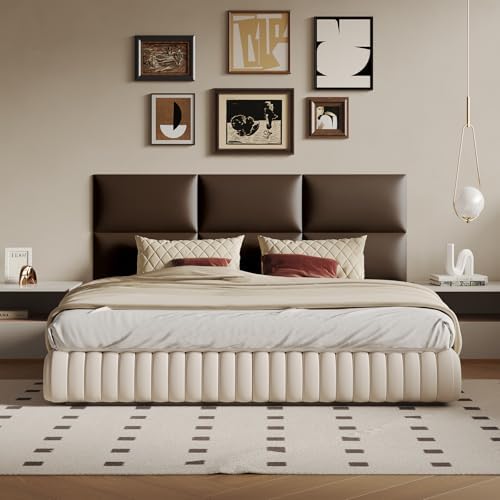 Upholstered Headboard - Bed Backboard, Dark Brown Faux Leather Panels, 24 x 12 Inches Each, 9-Piece Set, Modern Headboard Queen Design, Easy to Assemble, Perfect for Queen Beds