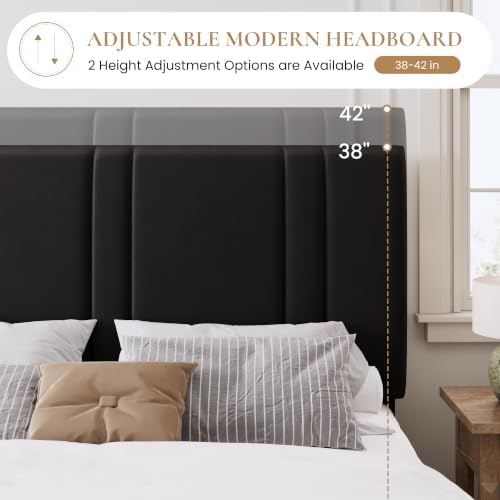 SHA CERLIN California King Size Bed Frame with Adjustable Headboard, Black