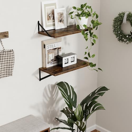 Axeman 12 Inch Deep Floating Shelves for Wall - 24 Inch Wide x 12 Inch Deep Wall Shelves Set of 2 - Rustic Wood Floating Shelves for Living Room
