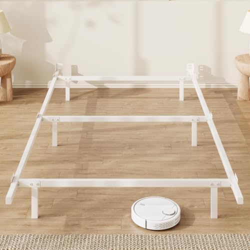 SHA CERLIN 7 Inch Metal Bed Frame, 6-Leg Box Spring Base, White, Twin