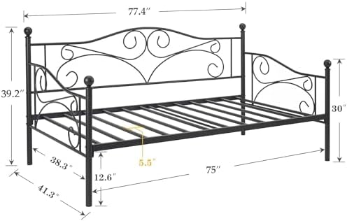 VECELO Daybed Frame, Twin Size Metal Platform Sofa Bed Mattress Foundation with Headboard, Heavy-Duty Steel Slat Support for Bedroom Living/Guest Room, Easy Assembly, Black