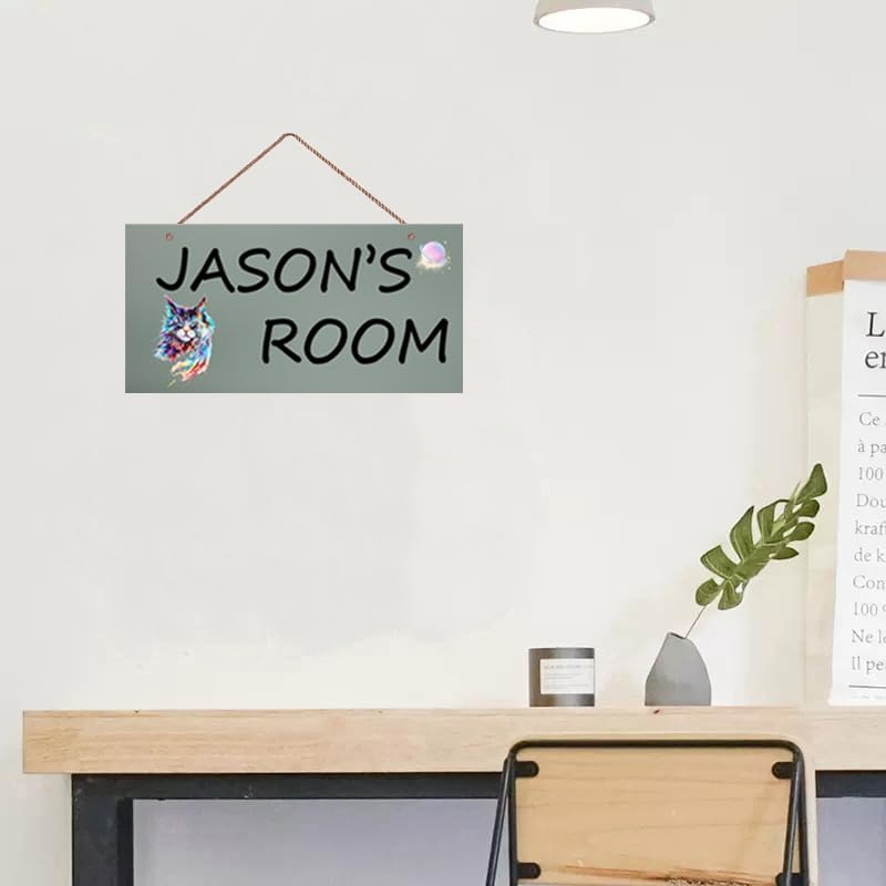 Personalized Signs Cute Cartoon Rainbow Cat Signs Custom Name Sign Kids Room Nursery Wall Art Decor for Girls Bedroom Boys Room Door Pet House Kitty Litter Cat house