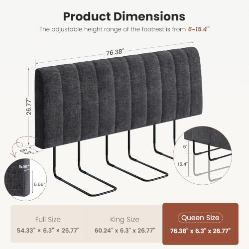 6.3" Upholstered Headboard for King Size Bed, Soft Chenille Fabric, Grey