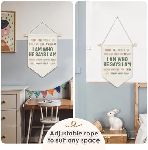 Positive Affirmations Christian Wall Decor for Classroom, Inspirational Wall Hanging Pennant Flag Banner, Bible Verse Wall Decor for Homeschool Playroom 15x11 Inch