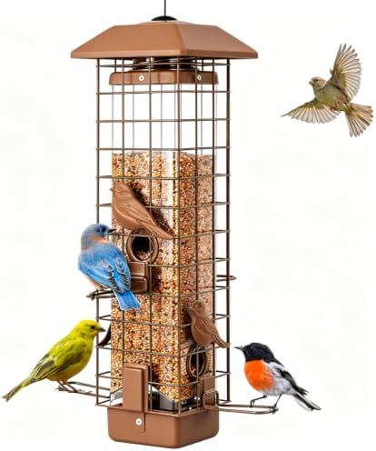 Gbekery Metal Squirrel Proof Bird Feeders for Outdoors Hanging, Brown