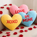 Cumule 3Pcs Valentine's Day Heart Pillows Candy Heart Pillows Blue Pink Yellow Pillows for Valentines Day Living Room Bedroom Decor Gifts