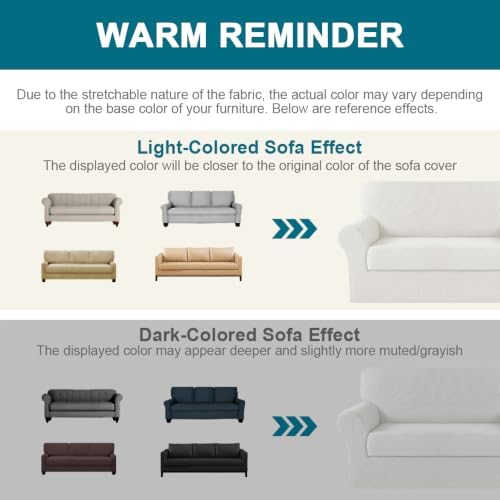Turquoize Stretch Sofa Slipcover 2 Pieces Sofa Cover Couch Cover for 3 Cushion Couch Washable Furniture Protector Covers with Elastic Bottom Feature Thick Jacquard Fabric (Sofa, Porcelain White)