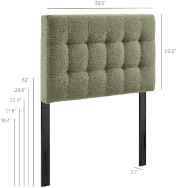 Modway Lily Twin Size Headboard with Biscuit Tufting in Leaf - Fabric Upholstery with Padded Design and 5 Height-Adjustable Mounts