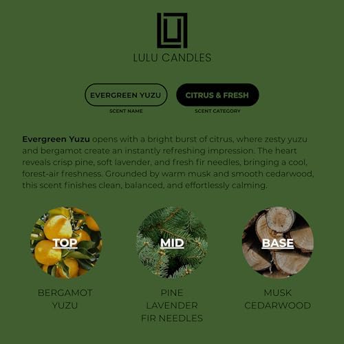 Lulu Candles | Evergreen Yuzu | Luxury Scented Soy Jar Candle | Hand Poured in The USA | Highly Scented & Long Lasting (9 Oz.)